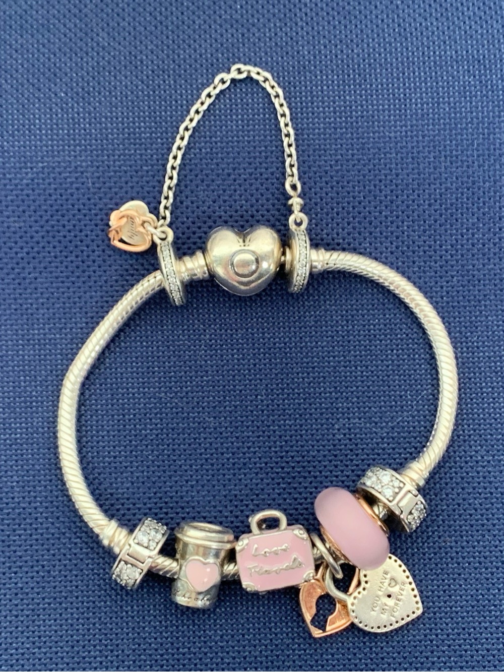 Pandora Sterling Silver Bracelet and Charms - 100% Authentic